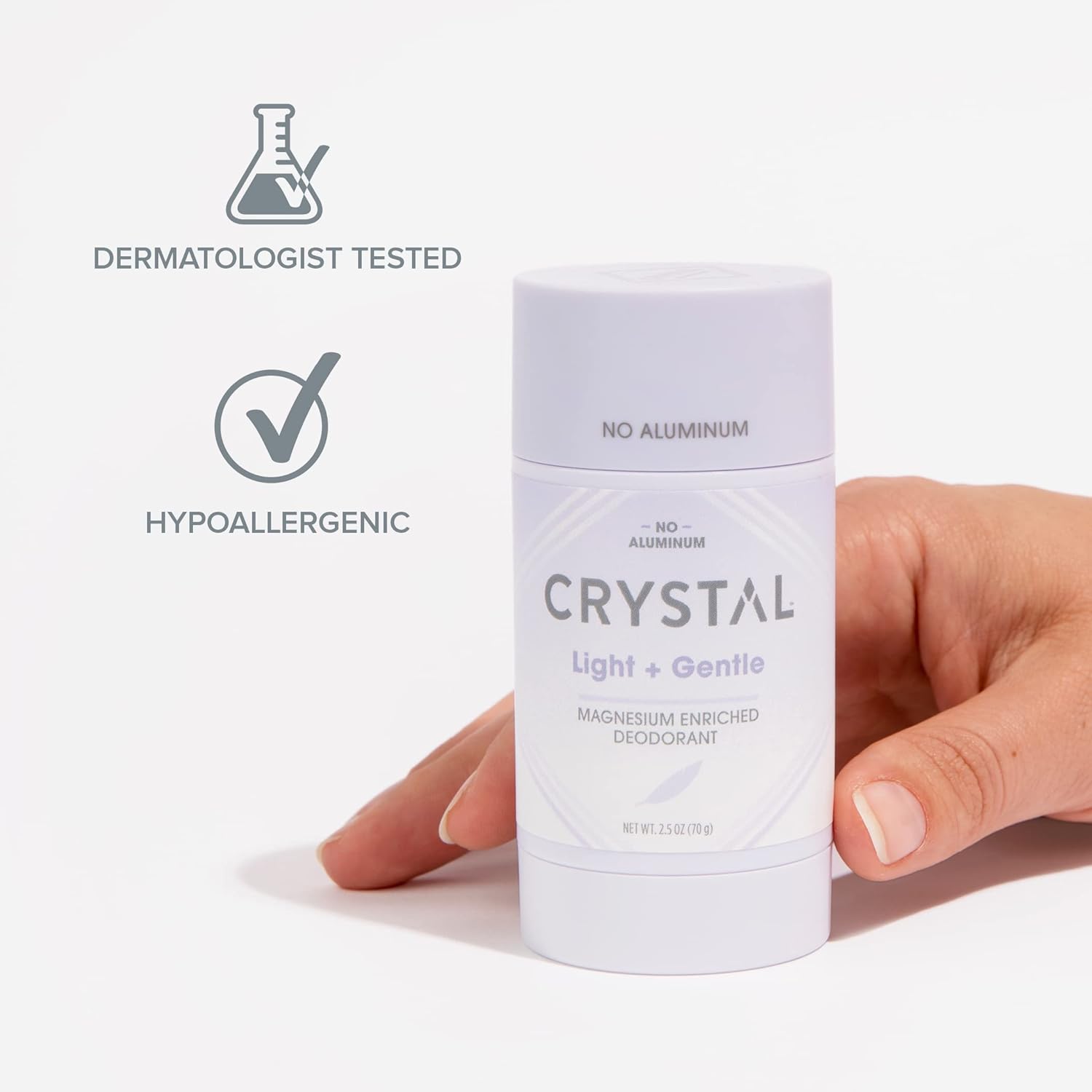 Crystal Magnesium Solid Stick Natural Deodorant, Non-Irritating Aluminum Free Deodorant for Men or Women, Safely and Effectively Fights Odor, Baking Soda Free, Light + Gentle (2.5 oz) 2 Pack : Beauty & Personal Care