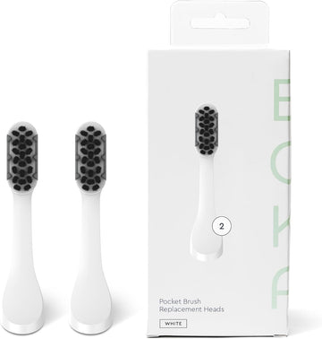 Boka Pocket Replacement Toothbrush Heads For Sonic Powered Electric Toothbrush, White (2 Heads)