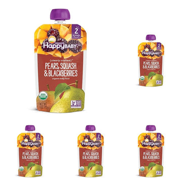 Happy Baby Organics Baby Food Pear Squash & Blackberries, 4 Oz Pouch (Pack Of 5)