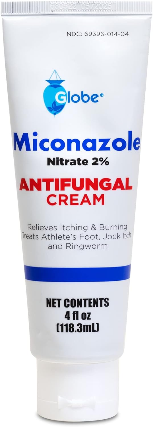 Globe Miconazole Nitrate 2% Anti-Fungal Cream (4 Oz Tube), Cures Most Athletes Foot, Jock Itch, And Ringworm