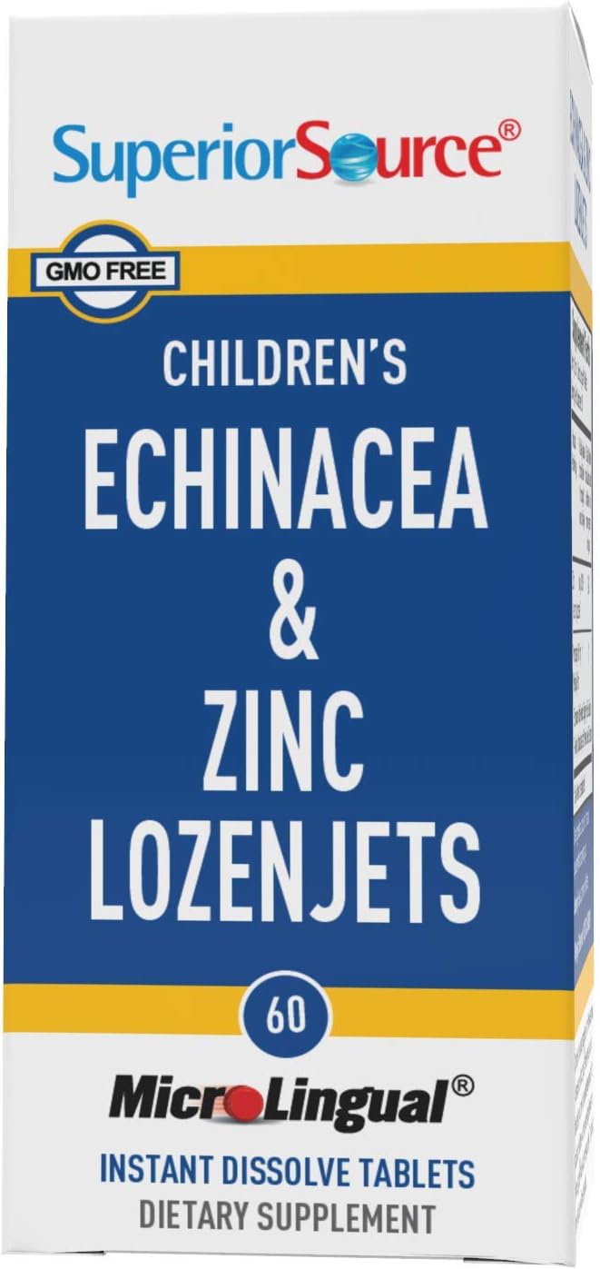 Superior Source Children’s Echinacea & Zinc Lozenjets, Zinc (1 mg), Slippery Elm, Quick Dissolve MicroLingual Tablets, 60 Ct, Supports a Healthy Immune System, Recovery from Colds, Non-GMO : Health & Household