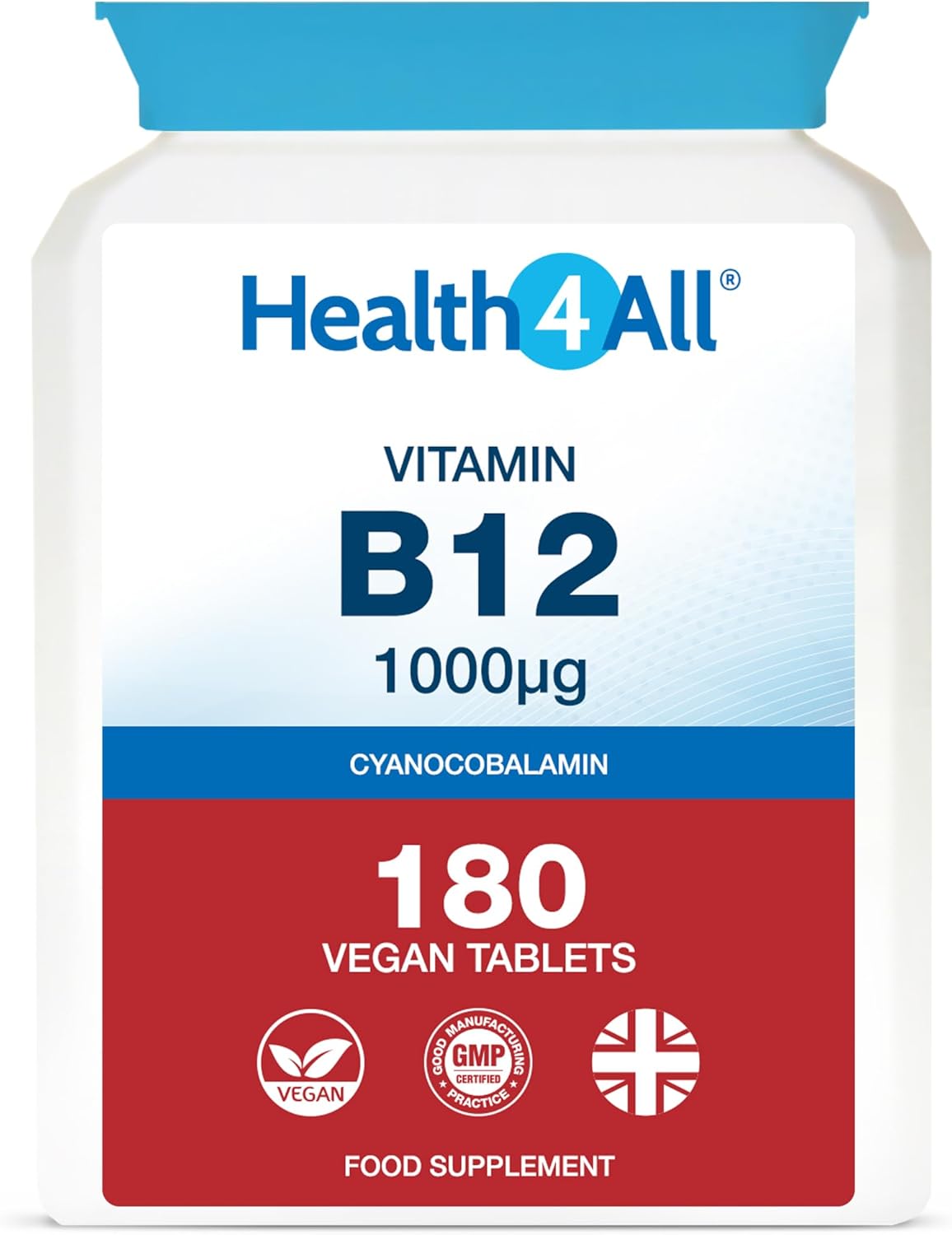 Vitamin B12 Cyanocobalamin High Strength 1000Mcg 180 Tablets (V) Tiredness And Fatigue. Vegan. Made In The Uk By Health4All