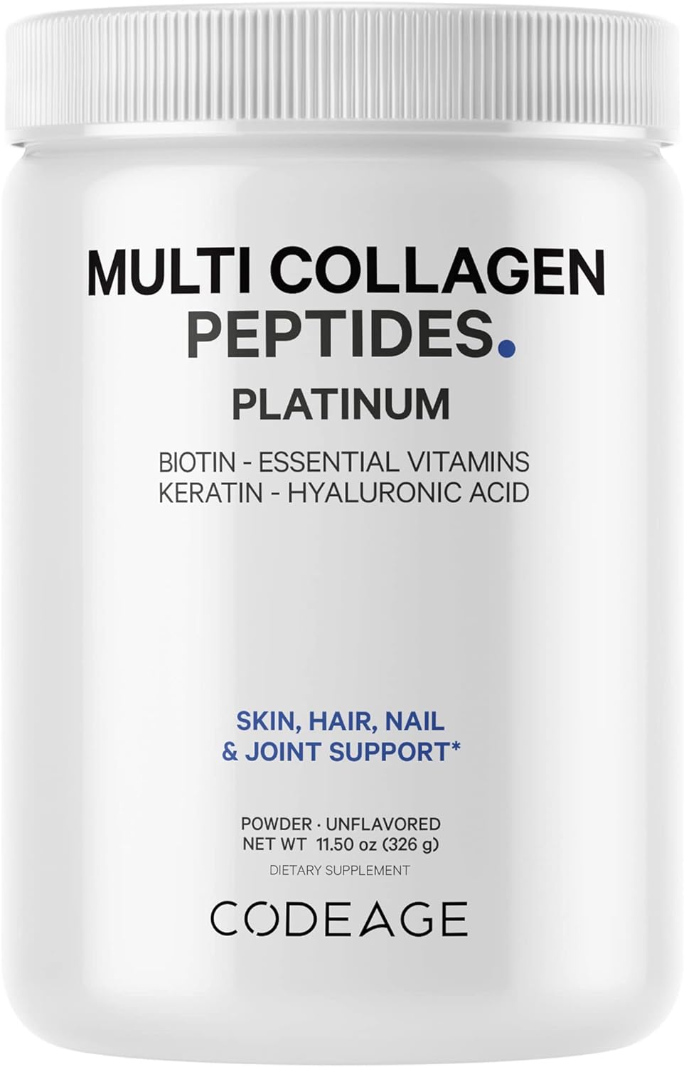 Codeage Multi Collagen For Women & Men Biotin 10000Mcg Keratin, Protein Powder Vitamin C B6 D3, Hyaluronic Acid - Hydrolyzed Collagen Coffee Creamer - Hair, Skin, Nails, Joints - 11.5Oz