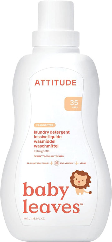 ATTITUDE Baby Laundry Detergent Liquid, EWG Verified, Safe for Baby Clothes, Infant and Newborn, Vegan and Naturally Derived Washing Soap, HE Compatible, Pear Nectar, 35 Loads, 35.5 Fl Oz