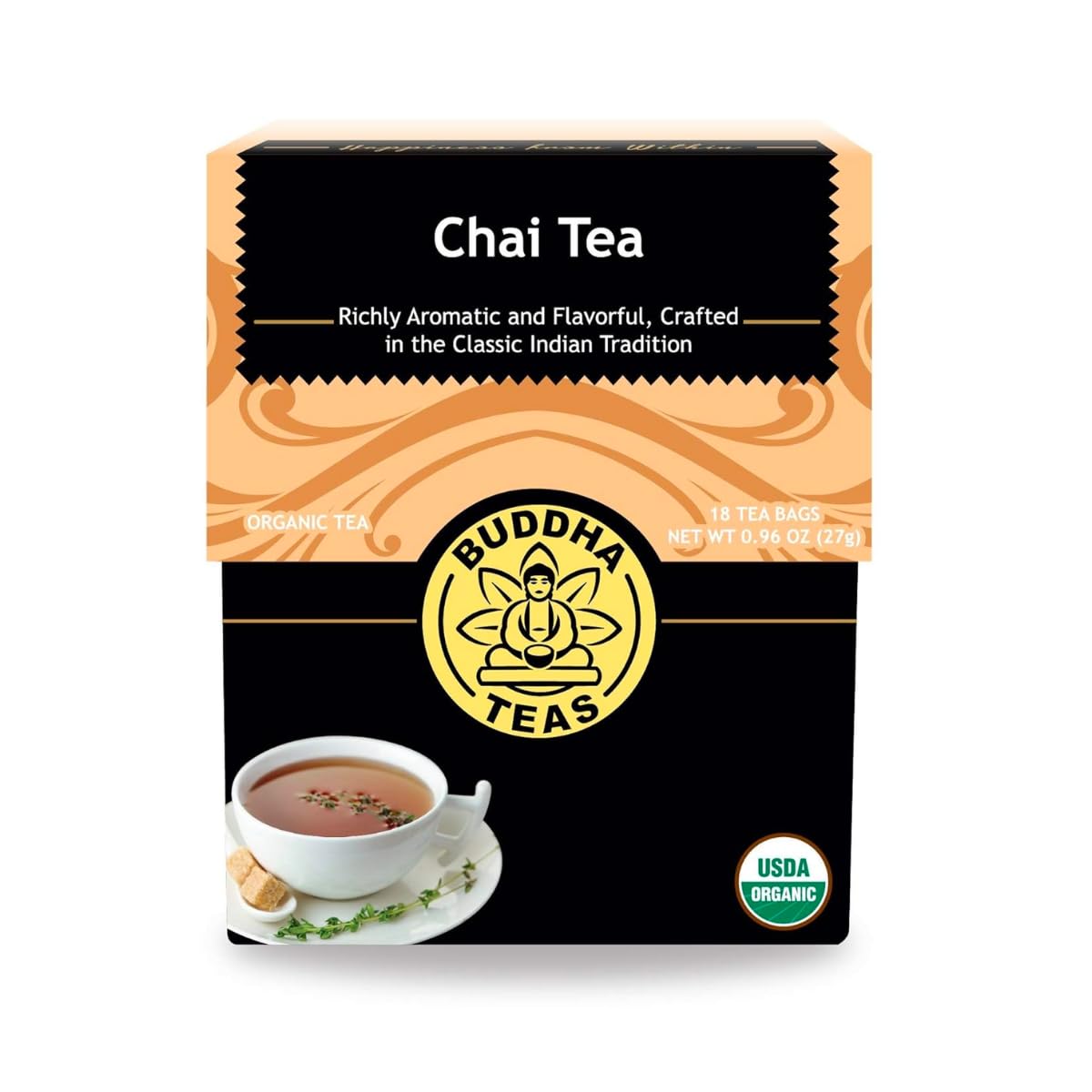 Buddha Teas - Organic Chai Tea - Delicately Spiced & Warming - For Health & Wellbeing - With Antioxidants & Minerals - Clean Ingredients - With Caffeine - Ou Kosher & Non-Gmo - 18 Tea Bags (Pack Of 1)