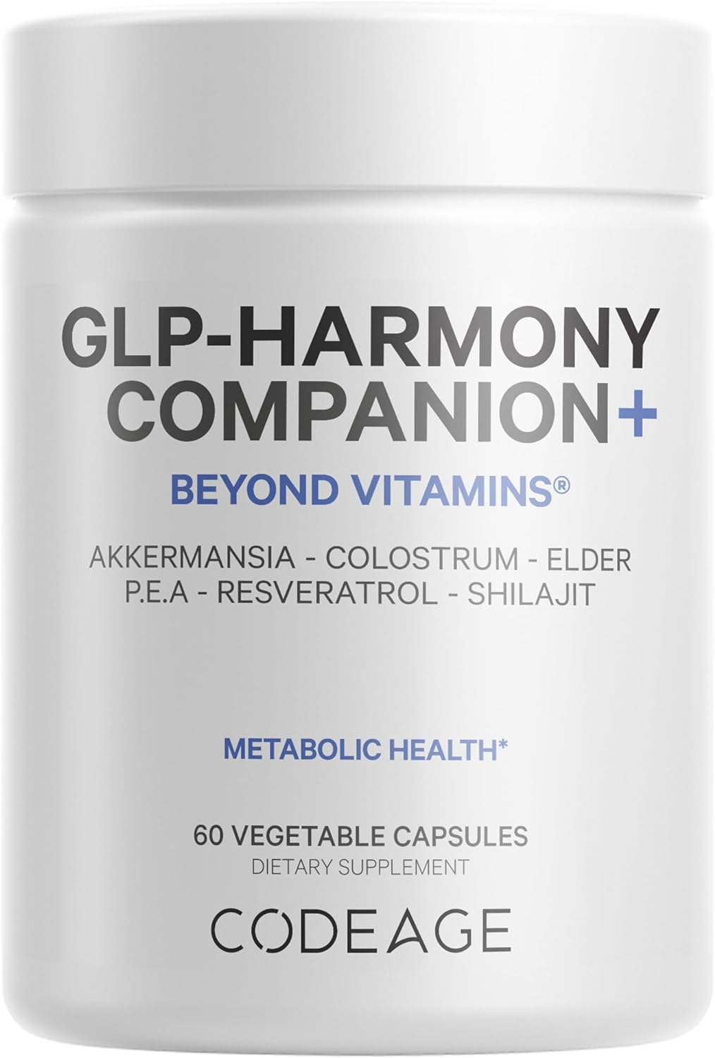 Codeage Glp-Harmony Companion+ Supplement - Glp-1 Agonist Support - Lion'S Mane, Pea, Colostrum, Shilajit, Akkermansia, Elder - Gastrointestinal, Digestive & Cognitive Support, Non-Gmo - 60 Capsules