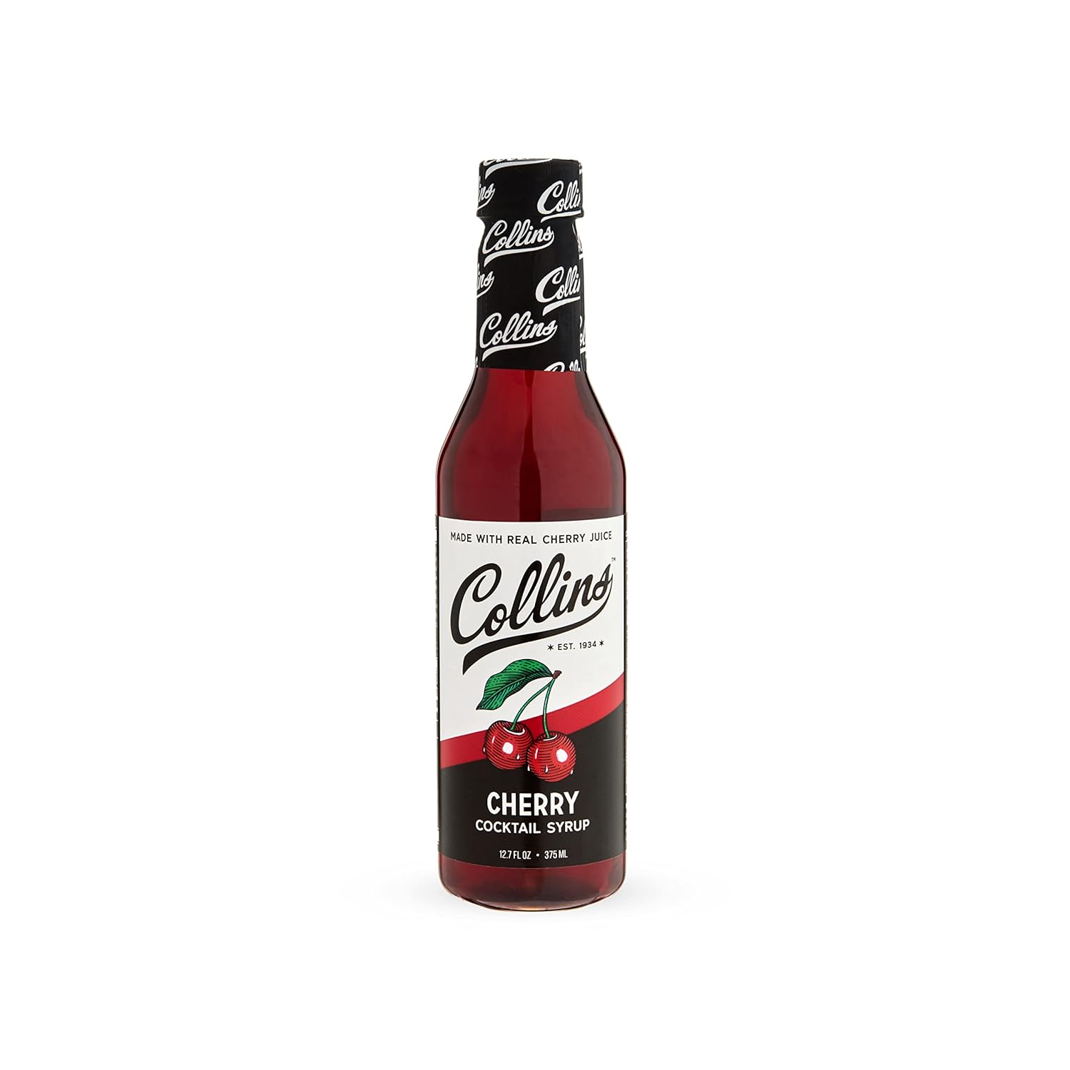 Collins Cherry Syrup, Cherry Simple Syrup, Real Sugar Cocktail Syrups, Soda Water Flavors, Cocktail Mixers, 12.7 Ounces, Set of 1