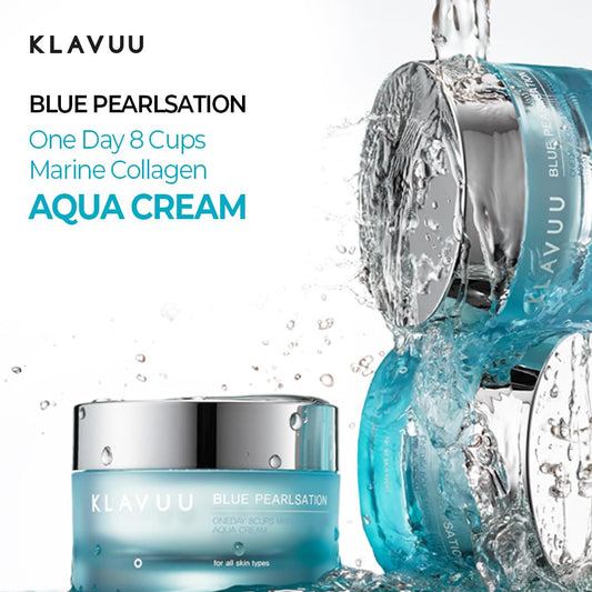 Blue Pearlsation One Day 8 Cups Aqua Cream–Cooling Effect & Light Weight Texture, Hypoallergenic Soothing & Wrinkle Care Cream With Niacinamide, Marine Collagen Formula Korean Skin Care–1.69 Floz