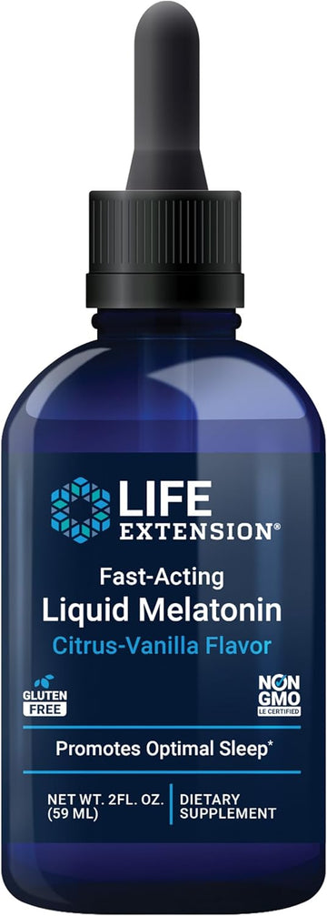 Life Extension Fast-Acting Liquid Melatonin – Sleep & Cellular Health Support Supplement – Gluten-Free – Non-GMO – Citrus-Vanilla Flavor – Net Wt. 2 fl.oz. (59 Servings)