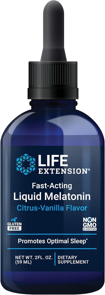 Life Extension Fast-Acting Liquid Melatonin – Sleep & Cellular Health Support Supplement – Gluten-Free – Non-Gmo – Citrus-Vanilla Flavor – Net Wt. 2 Fl.Oz. (59 Servings)