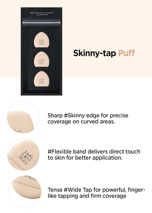 Jungsaemmool Official Skinny Tap Puff (3Pcs) | Finger Puff | Mini Makeup Puff | Korean Makeup Artist Brand