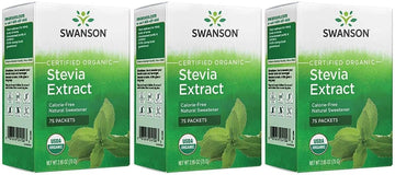 Swanson Stevia Extract - Certified Organic Calorie-Free Sweetener 75 Packets (3 Pack)