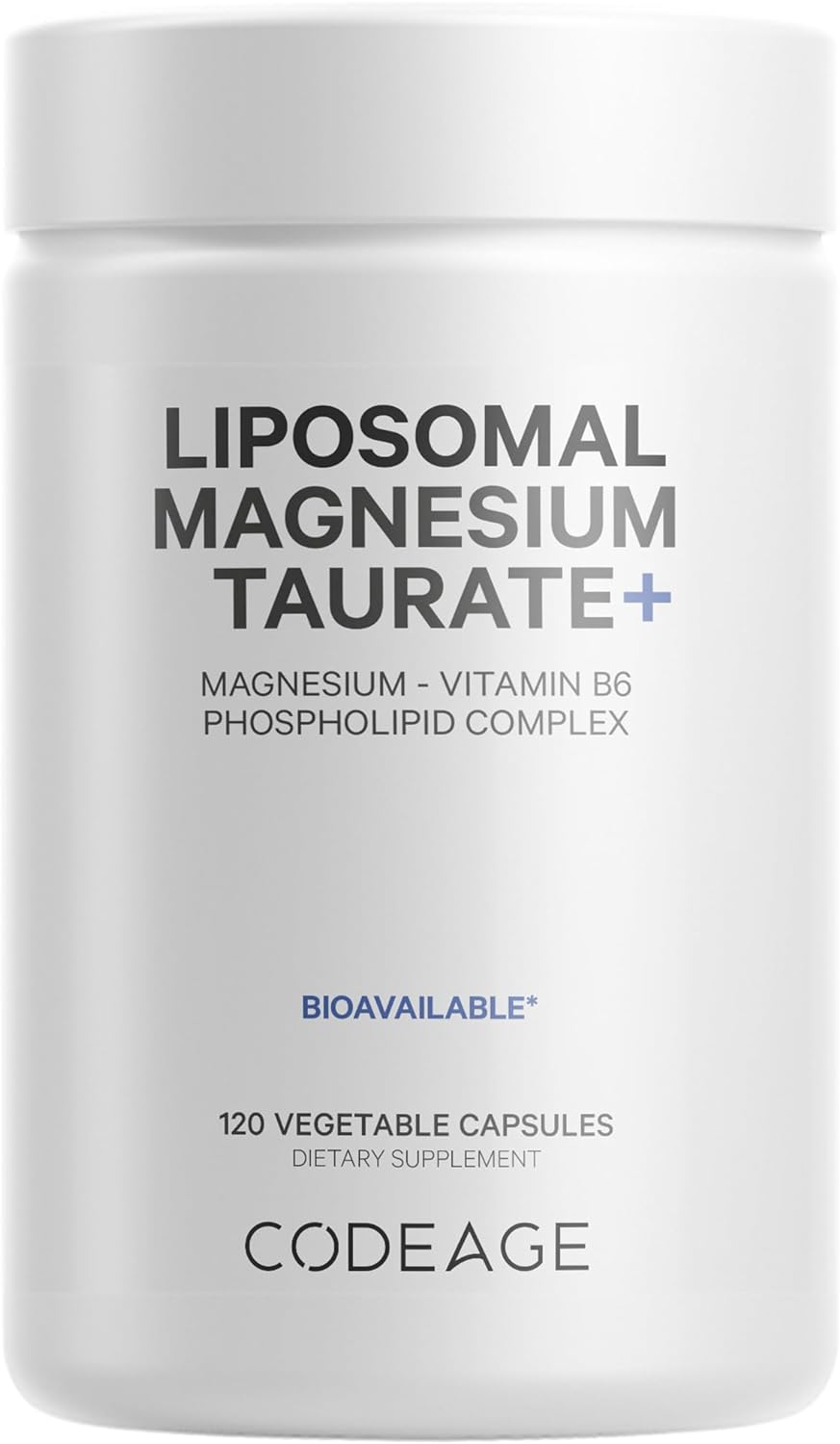 Codeage Liposomal Magnesium Taurate+ Supplement - 2-Month Supply - Magnesium & Vitamin B6 Blend For Cardiovascular Health, Mood Stability & Muscle Function Support - Non-Gmo, Gluten-Free - 120 Capsule