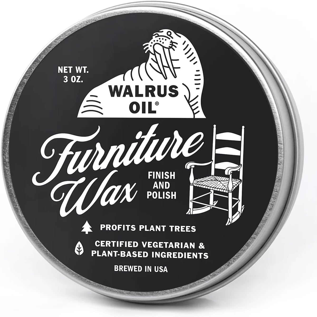 WALRUS OIL - Furniture Wax Polish - Easy to Use Wood Maintenance and Polishing Wax for Furniture and Wooden Surfaces. 3oz Can