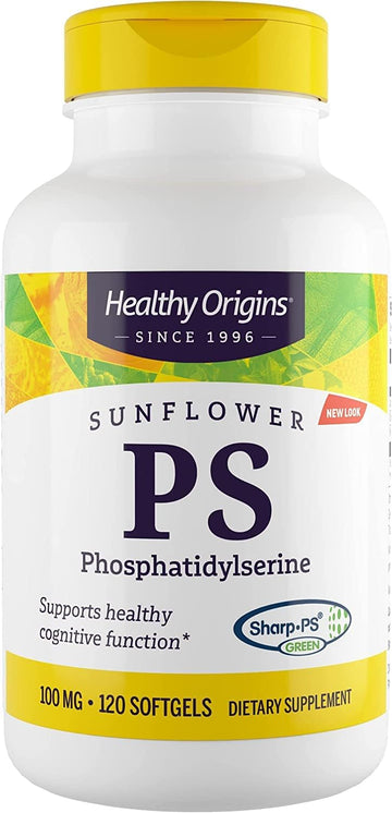 Healthy Origins PS (Phosphatidylserine), 100 mg - Phosphatidylserine Supplement - Derived from Sunower Lecithin - Brain and Memory Support - Non-GMO & Gluten-Free Supplement - 120 Softgels