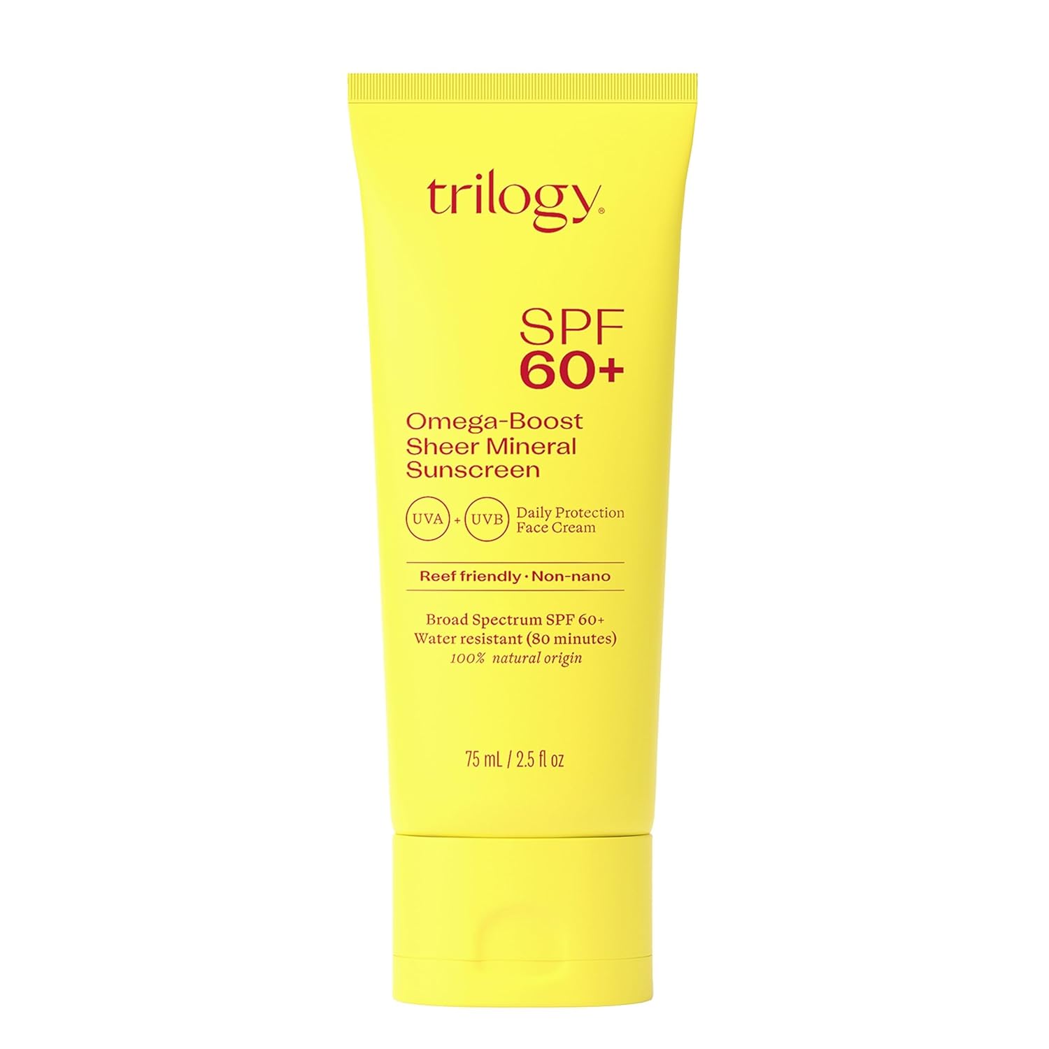 Trilogy Spf 60+ Omega-Boost Sunscreen, Natural, Broad Spectrum Protection For Daily Use, 2.5 Fl Oz