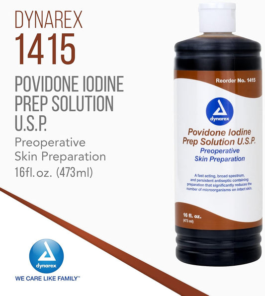 Dynarex Povidone Iodine Prep Solution Usp, Effective Topical Antiseptic For Skin Cleansing And Preparation Prior To Medical Procedures, Brown, 1 Case, 24 -16 Fluid Ounce Bottle