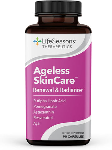 Lifeseasons - Ageless Skincare - Anti Aging Supplement - Antioxidant Support - Moisturizes & Nourishes Skin - Acai Berry Astaxanthin Resveratrol R-Alpha Lipoic Acid & Pomegranate Extract - 90 Capsules