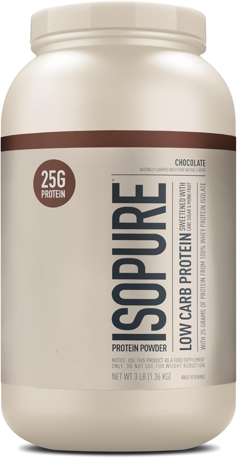 Isopure Low Carb 100% Pure Whey Isolate Protein Powder, Lactose Free, Gluten Free, With Vitamins, Chocolate, 25G Protein Per Serving, 3 Lbs, 39 Servings