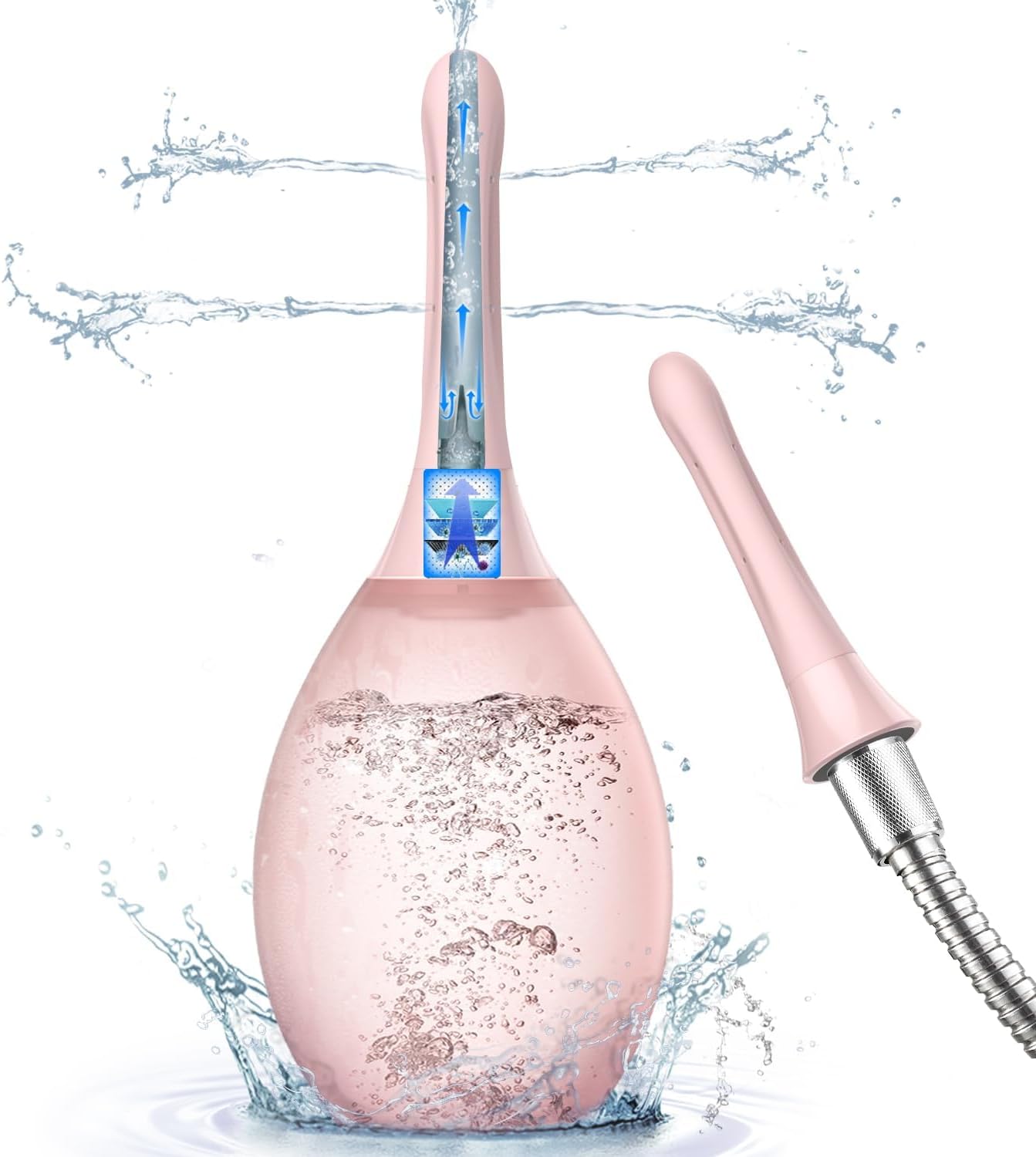 Douche Anti Back-Flow, Enema Bulb with 7 Spouts, Amal Douche Bottle for Colon Cleansing Detox and Constipation, Reusable Vaginal Cleaner kit for Women Men (Pink) (2.0)
