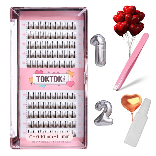 Set Coringco Bk False Eyelashes Extension Kit +Glue+Tweezer Beginner Self Adhesive Individual Partial Korean Idol Makeup (Bk 11Mm)