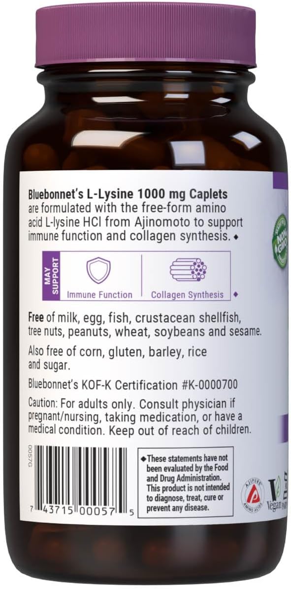 Bluebonnet L-Lysine 1000 Mg Caplets, 100 Count