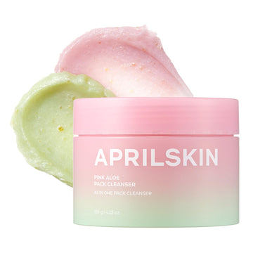 Aprilskin Pink Aloe Facial Polish Cleanser | Gentle Exfoliation With Mungbean & Soybean Scrub | Removes Waterproof Makeup & Sunscreen | Non-Comedogenic Cleanser For All Skin Types | Korean Skincare