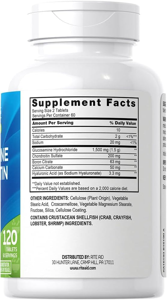 Rite Aid Movement Advanced Tablets, 120 Count, 1,500 mg of Glucosamine HCl, Chondroitin, Boron, Calcium & Hyaluronic Acid for Joint Health