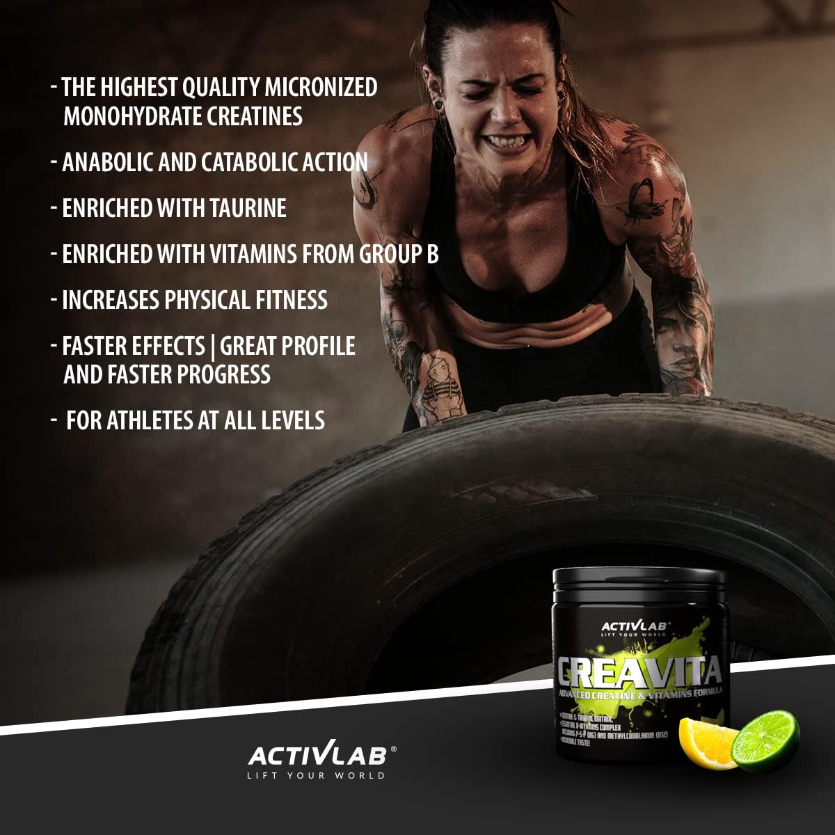 Activlab CREAVITA | Jar 300g | 30 Servings | Lemon-Lime Flavor | creatine | Taurine | B Vitamins | Increasing Strength | Powder | 3X lab Tested : Amazon.co.uk: Health & Personal Care