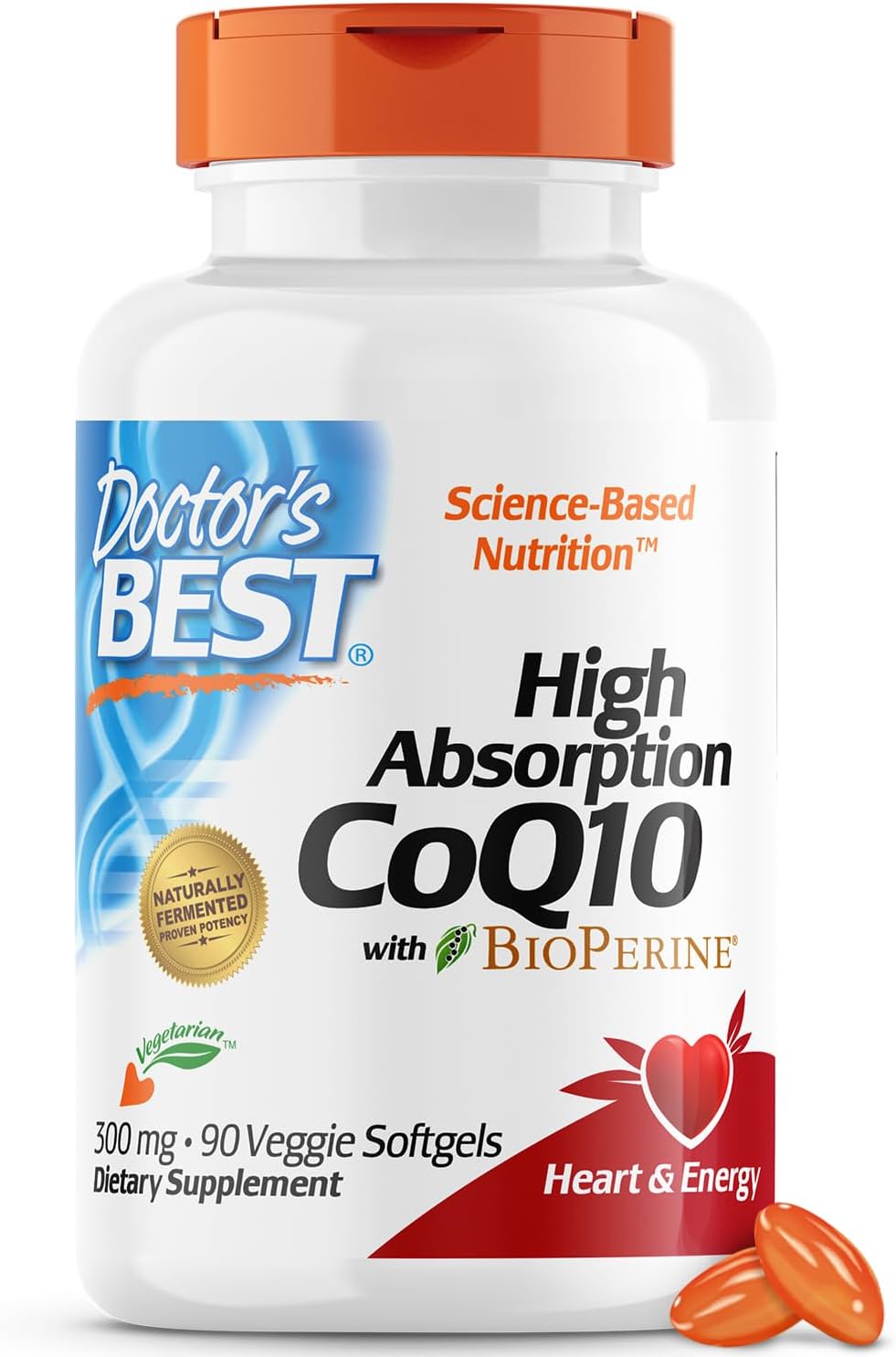 Doctor'S Best High Absorption Coq10 With Bioperine, Vegetarian, Gluten Free, Naturally Fermented, Heart Health & Energy Production, 300 Mg 90 Veggie Softgels