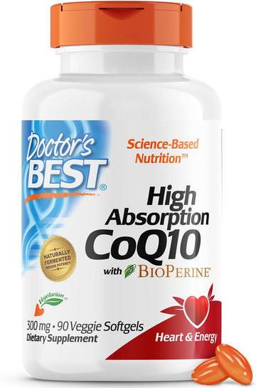 Doctor's Best High Absorption CoQ10 with BioPerine, Vegetarian, Gluten Free, Naturally Fermented, Heart Health & Energy Production, 300 mg 90 Veggie Softgels