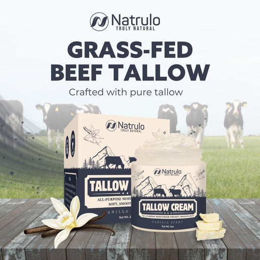 Beef Tallow Cream – All Natural Grass Fed Beef Tallow And Honey All Purpose Balm – Moisturizing Face And Body Lotion For Eczema, Cracked, Dry, Itchy, Irritated Skin – Skin Repair Skincare Made In Usa