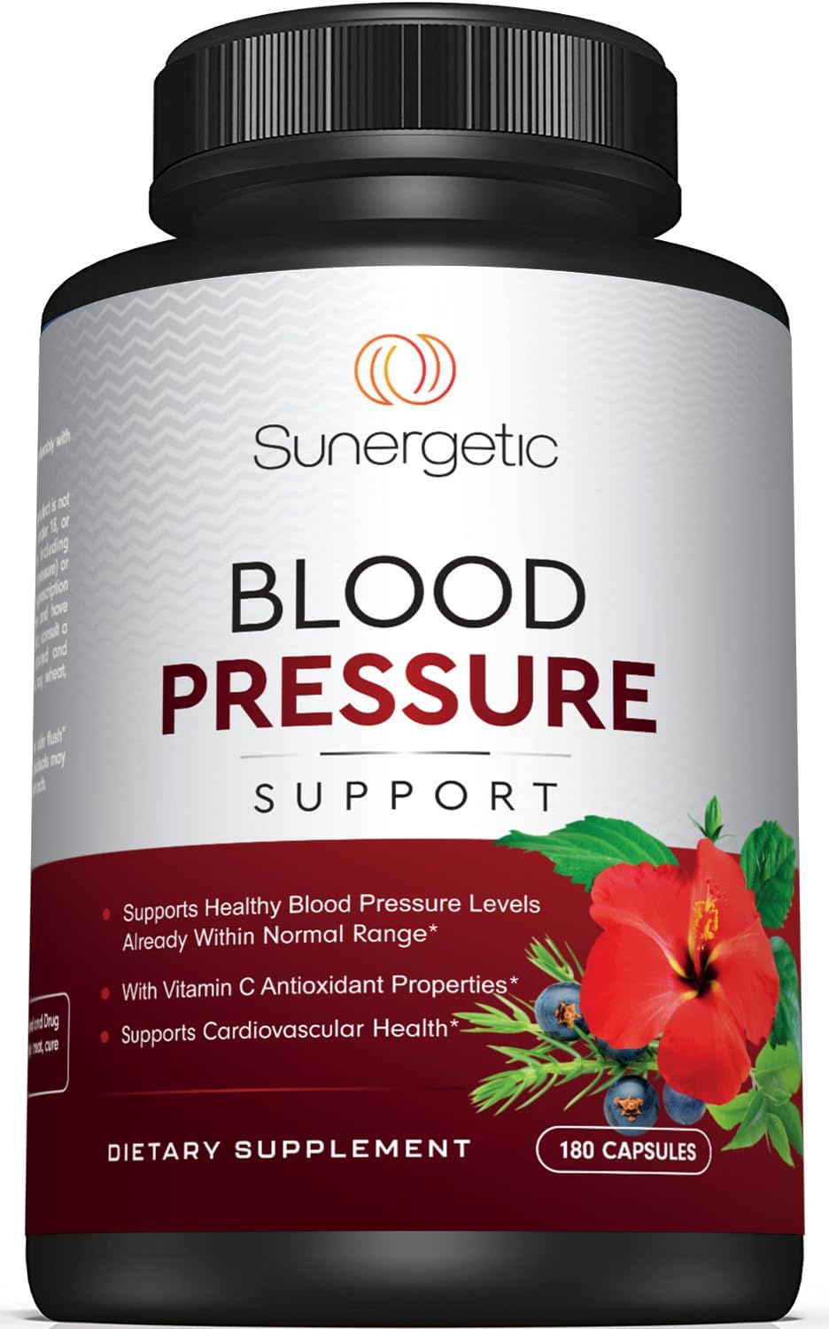 Premium Blood Pressure Support Supplement For Cardiovascular & Heart Health With Garlic, Hawthorn & Hibiscus (180 Capsules)