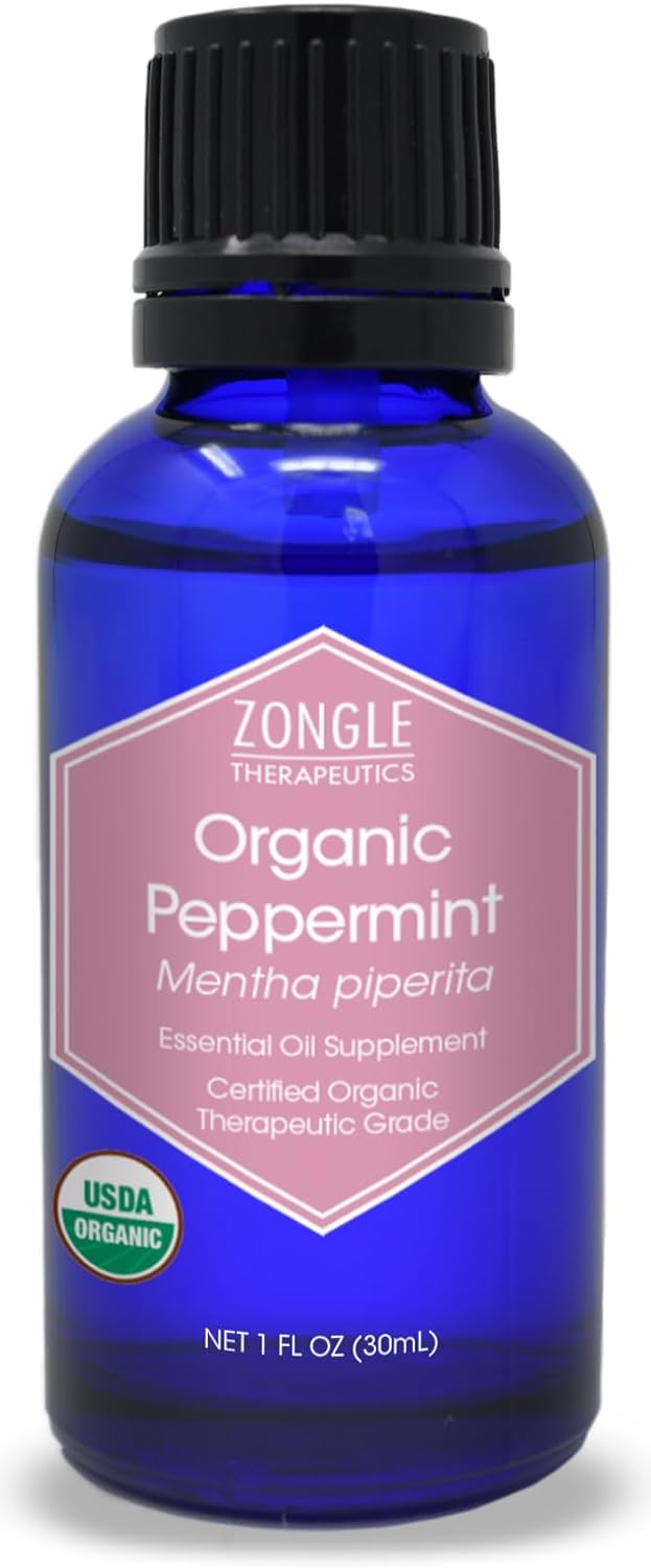 Organic Peppermint Oil By Zongle – 100% Pure Natural, Therapeutic & Food Grade For Baking, Hair, Diffuser, Skin, Edible, Beard, Cooking, Candy, Ingestion, Stomach, Digestion, Teeth, Oral Use – 1 Oz