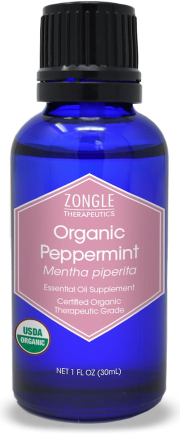 Organic Peppermint Oil By Zongle – 100% Pure Natural, Therapeutic & Food Grade For Baking, Hair, Diffuser, Skin, Edible, Beard, Cooking, Candy, Ingestion, Stomach, Digestion, Teeth, Oral Use – 1 Oz