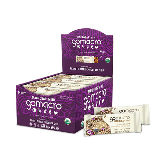 Gomacro Macrobar Mini (0.90 Ounce Bars, 24 Count) And Macrobar (2.4 Ounce Bars, 12 Count) Organic Vegan Snack And Protein Bars Bundle - Peanut Butter Chocolate Chip