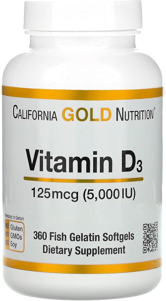 California Gold Nutrition Vitamin D3, 125 Mcg (5,000 Iu), 360 Fish Gelatin Softgels, 5 Pack