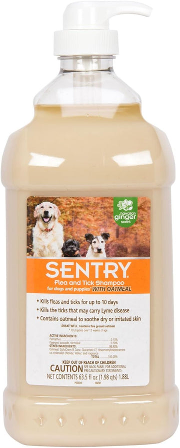 Sentry Oatmeal Flea And Tick Shampoo For Dogs, Rid Your Dog Of Fleas, Ticks, And Other Pests, Hawaii Ginger Scent, 63.5 Oz