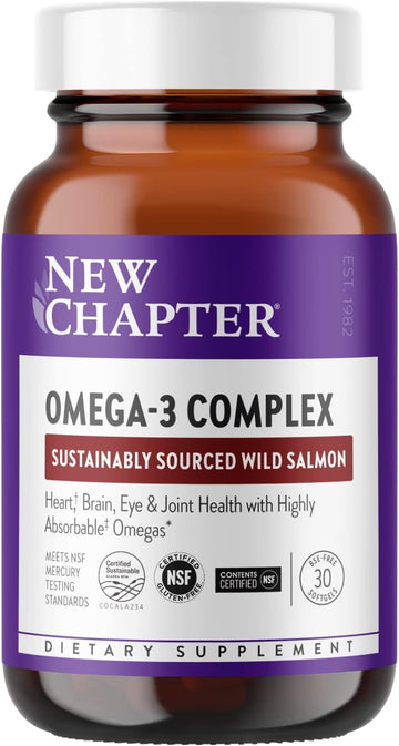 New Chapter Omega-3 Complex, Fish Oil Supplement Wild Alaskan Salmon for Heart, Brain, Eye, Joint & Skin Health Support - 30 Count