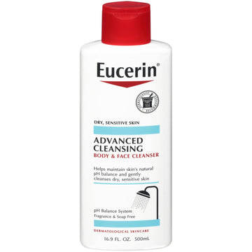 Eucerin Advanced Cleansing Body And Face Cleanser, Ph-Balanced, Gentle Face And Body Wash For Normal To Dry, Sensitive Skin, Free Of Soap, Fragrances, Dyes And Parabens, 16.9 Fl Oz Bottle