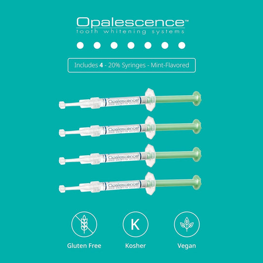 Opalescence 20% Gel Syringes Teeth Whitening - Refill Kit (8 Syringes) Carbamide Peroxide, Fluoride. Made by Ultradent, in Mint Flavor. Tooth Whitening - 5196-4