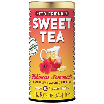 The Republic Of Tea – Keto-Friendly Sweet Iced Hibiscus Lemonade Herbal Tea, 8 Large Quart-Sized Iced Tea Pouches, Naturally Caffeine-Free