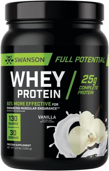 Swanson Full Potential Whey Protein - Vanilla Flavor, Protein Powder For Muscle Building And Recovery - 25 G