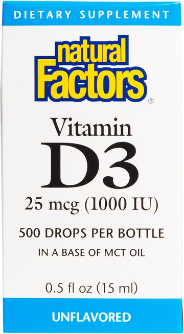 Natural Factors, Vitamin D3 Drops 1000 IU (25 mcg), Supports Strong Bones and Immune Function, 0.5 Oz