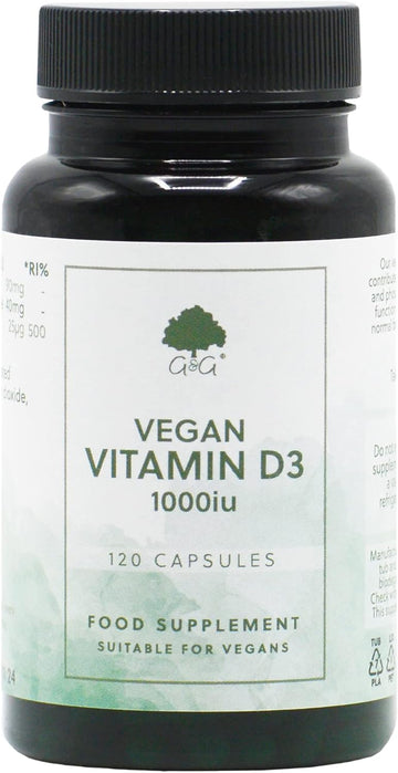 Vegan Vitamin D3 Capsules | 1000Iu Of Vitamin D3 Per Capsule | Plant-Based D3 From Natural Lichen | 120 Capsules | G&G Vitamins