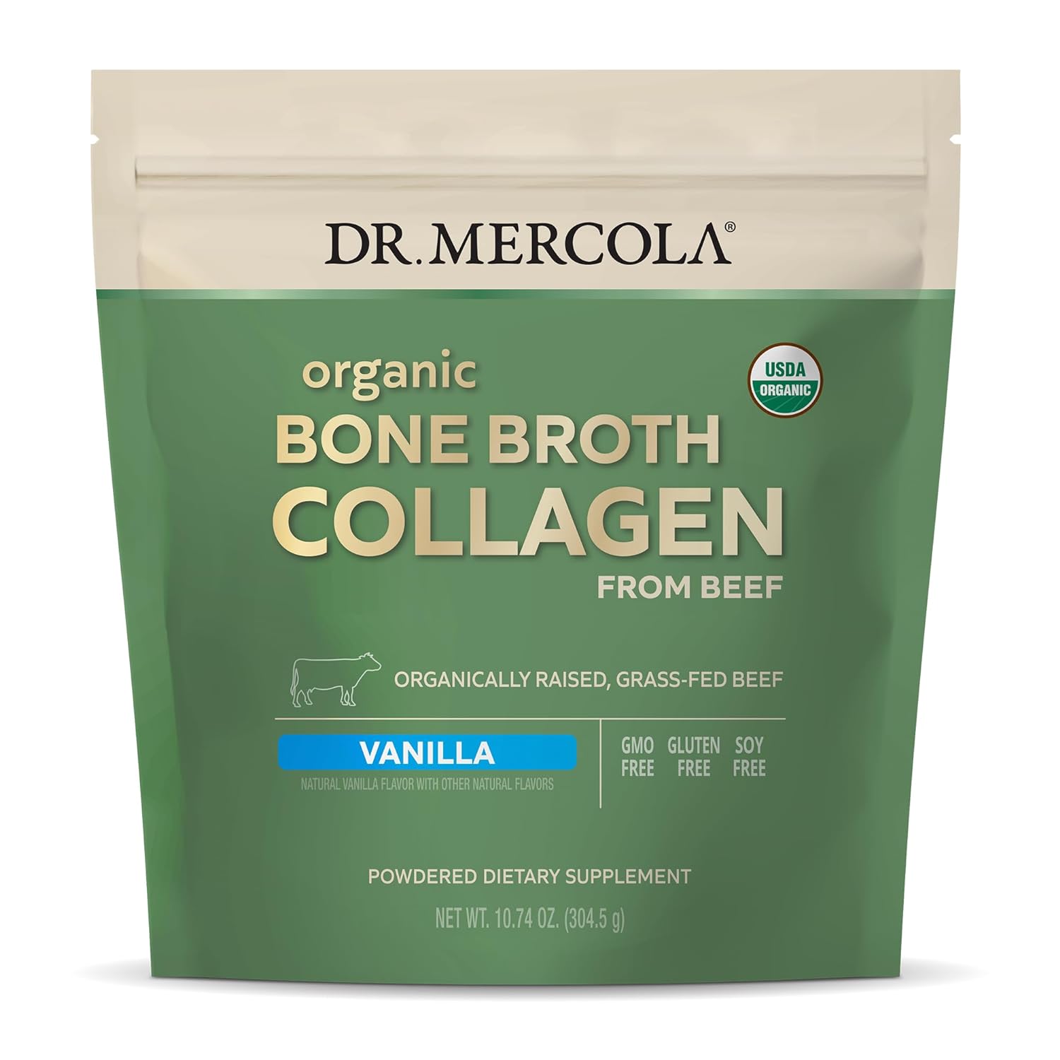 Dr. Mercola Organic Bone Broth Collagen Powder - Vanilla, 30 Servings (30 Scoops), Dietary Supplement, Supports Bone and Joint Comfort, USDA Organic, Non-GMO