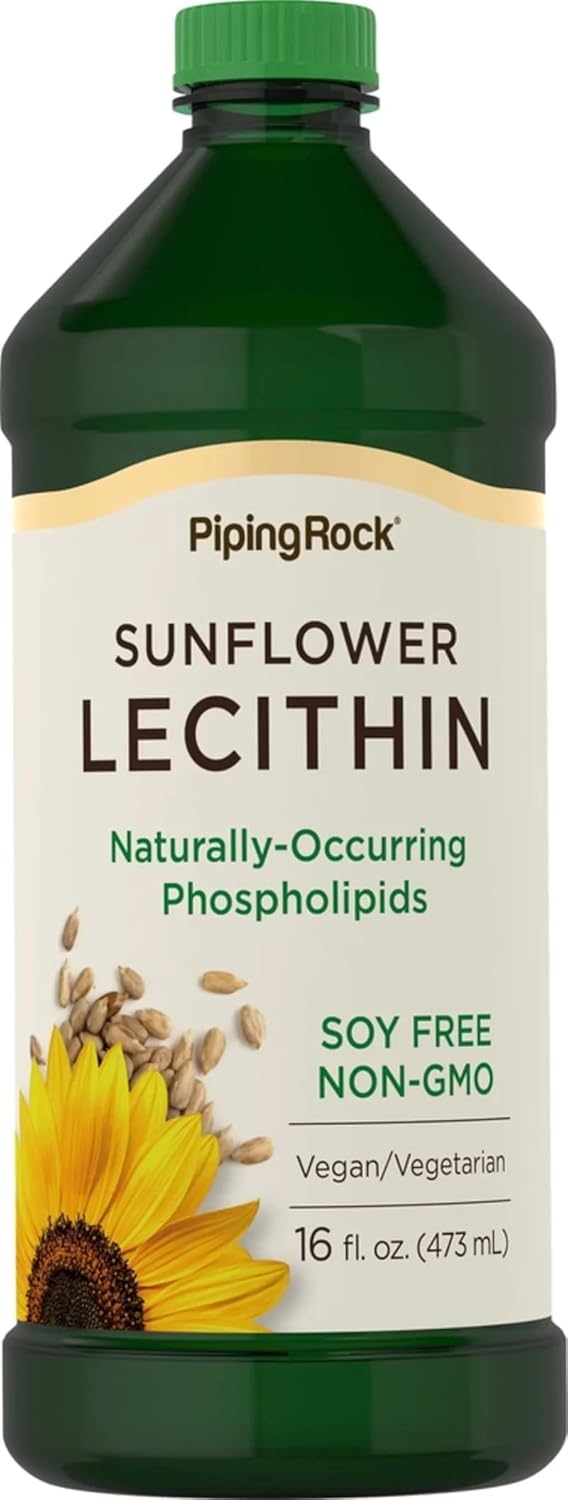 Piping Rock Sunflower Lecithin Liquid 16 oz Oil | Naturally-Occurring Phospholipids | Vegan, Soy Free, Non-GMO, Soy Free, Gluten Free