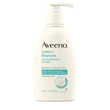 Aveeno Calm + Restore Oat Repairing Body Lotion For Sensitive Skin, Daily Moisturizer With Prebiotic Oat, Aloe & Pro-Vitamin B5 Helps Restore Skin'S Moisture Barrier, Fragrance Free, 12 Oz