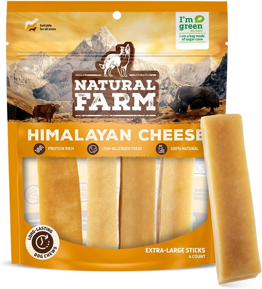 Natural Farm Himalayan Yak Cheese, Protein-Rich, Low-Allergen, Lactose-Free, Gluten-Free, 100% Natural - Extra-Large, 4 Pack