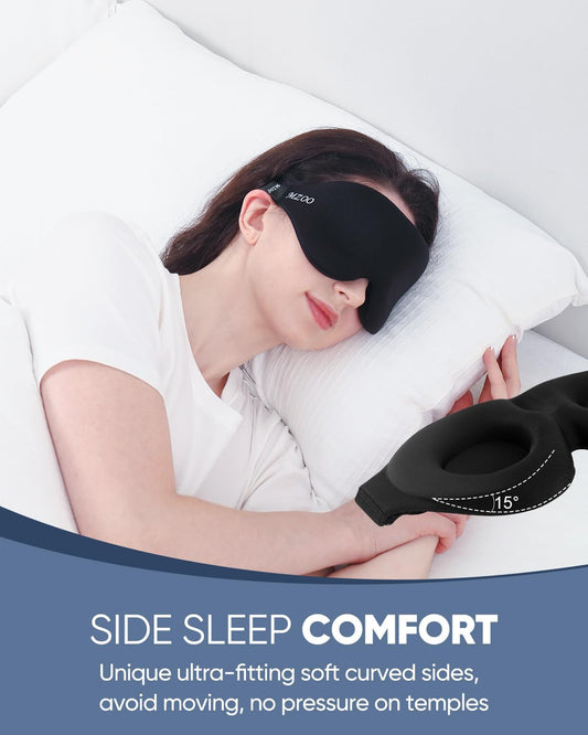 Mzoo Luxury Sleep Mask For Back, Side Sleeper, Complete Light Blocking Sleeping Eye Mask Night Blindfold, 3D Zero Pressure & Spacious For Lash Extensions, Breathable Soft Eye Cover Flight Nap Travel